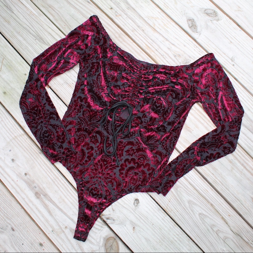 Burgundy & Black Off Shoulder Long sleeve Top